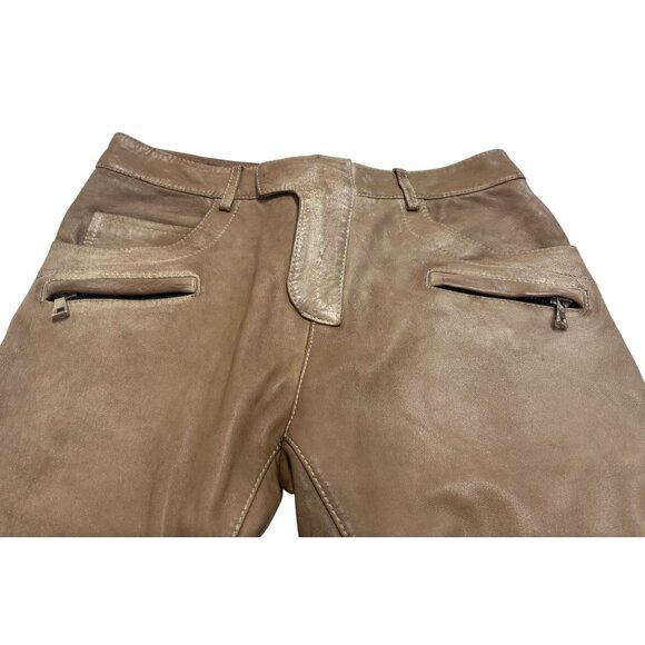 Balmain Paris Lamb Leather Moto Pants in Taupe - Picture 7 of 11
